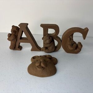 TNT Unfinished ABC Teddy Bear Figurine Set and Teddy Bear Ornament Four Pieces
